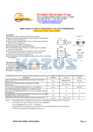 P4SMAJ256A datasheet - 400W SURFACE MOUNT TRANSIENT VOLTAGE SUPPRESSOR