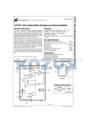 LF6197CCJ datasheet - 160 ns Monolithic Sample-and-Hold Amplifier
