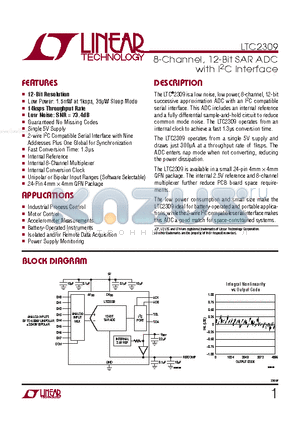 LTC2309 datasheet - 8-Channel, 12-Bit SAR ADC with I2C Interface