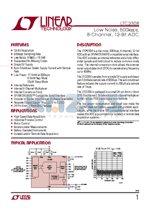 LTC2308CUFXPBF datasheet - Low Noise, 500ksps, 8-Channel, 12-Bit ADC