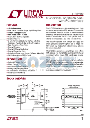 LTC2309CUFXPBF datasheet - 8-Channel, 12-Bit SAR ADC with I2C Interface