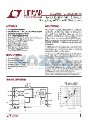 LTC2355CMSE-12PBF datasheet - Serial 12-Bit/14-Bit, 3.5Msps Sampling ADCs with Shutdown