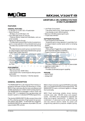 MX29LV320BXEI-12G datasheet - 32 BIT 4M X 8 / 2M X 16 ] SINGLE VOLTAGE 3V ONLY FLASH MEMORY