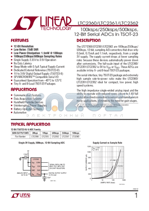 LTC2361CTS8-TRMPBF datasheet - 100ksps/250ksps/500ksps, 12-Bit Serial ADCs in TSOT-23