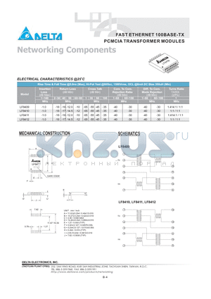LF8411 datasheet - FAST ETHERNET 100BASE-TX PCMCIA TRANSFORMER MODULES