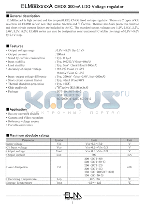 ELM88123CA-S datasheet - CMOS 300mA LDO Voltage regulator