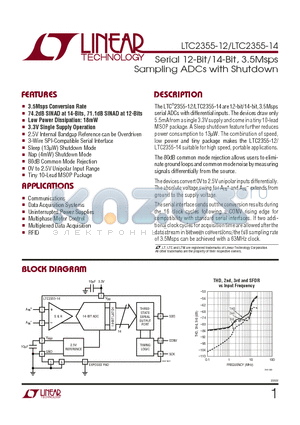 LTC2355-12 datasheet - Serial 12-Bit/14-Bit, 3.5Msps Sampling ADCs with Shutdown