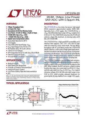 LTC2378-20 datasheet - 20-Bit, 1Msps, Low Power SAR ADC with 0.5ppm INL