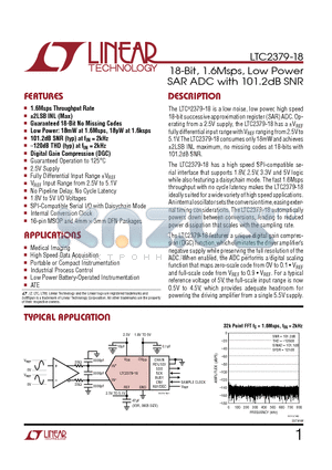 LTC2379CDE-18PBF datasheet - 18-Bit, 1.6Msps, Low Power SAR ADC with 101.2dB SNR