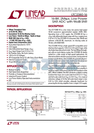 LTC2380-16 datasheet - 16-Bit, 2Msps, Low Power SAR ADC with 96dB SNR