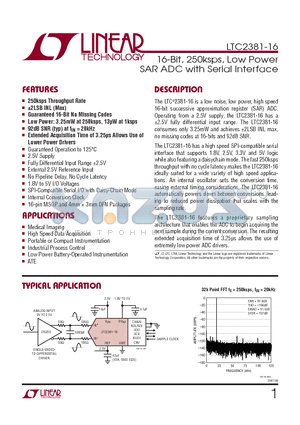 LTC2381HMS-16PBF datasheet - 16-Bit, 250ksps, Low Power SAR ADC with Serial Interface