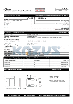 LFA32C1 datasheet - 1.7mm 2 Pin Ceramic Surface Mount Crystal