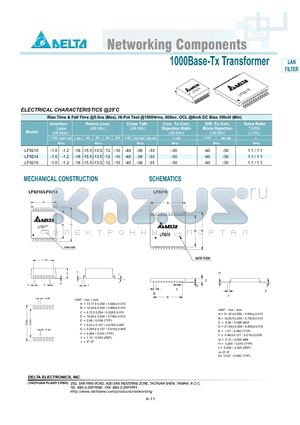 LF9219 datasheet - 1000Base-Tx Transformer