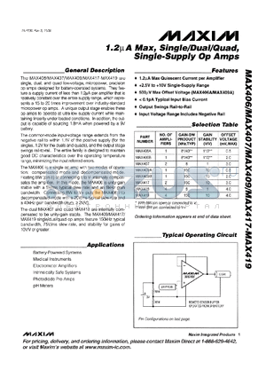 MAX407 datasheet - 1.2lA Max, Single/Dual/Quad, Single-Supply Op Amps