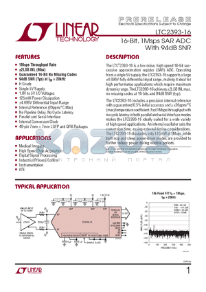 LTC2393CUK-16 datasheet - 16-Bit, 1Msps SAR ADC With 94dB SNR