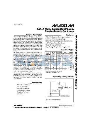 MAX406AEPA datasheet - 1.2lA Max, Single/Dual/Quad, Single-Supply Op Amps