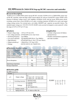 ELM91303BA-S datasheet - CMOS PFM Step-up DC/DC converter and controller