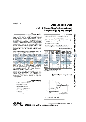 MAX407CSA datasheet - 1.2lA Max, Single/Dual/Quad, Single-Supply Op Amps