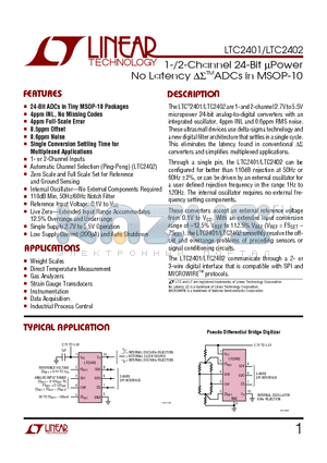 LTC2402CMS datasheet - 1-/2-Channel 24-Bit mPower No Latency DSTMADCs in MSOP-10