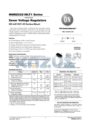 MMBZ52XXBLT3 datasheet - Zener Voltage Regulators 225 mW SOT-23 Surface Mount