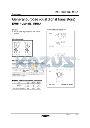 IMH1A datasheet - General purpose (dual digital transistors)