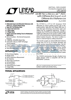LTC2410C datasheet - 24-Bit No Latency ADC with Differential Input and Differential Reference