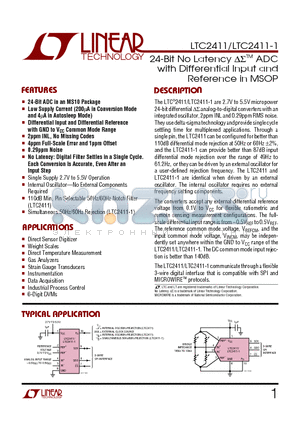 LTC2411-1 datasheet - 24-Bit No Latency ADC with Differential Input and Reference in MSOP