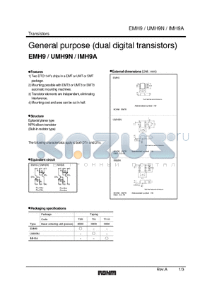 IMH9A datasheet - General purpose (dual digital transistors)