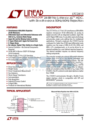 LTC2413CGN datasheet - 24-Bit No Latency ADC, with Simultaneous 50Hz/60Hz Rejection