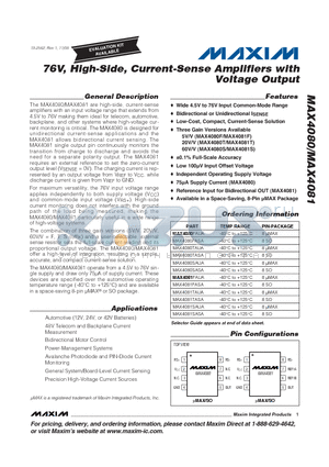 MAX4080SASA datasheet - 76V, High-Side, Current-Sense Amplifiers with Voltage Output