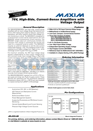 MAX4080SASA datasheet - 76V, High-Side, Current-Sense Amplifiers with Voltage Output