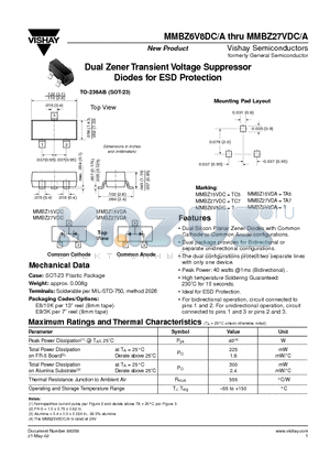 MMBZ6V8DA datasheet - Dual Zener Transient Voltage Suppressor Diodes for ESD Protection