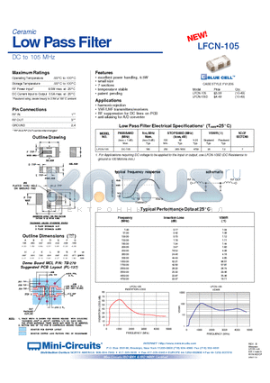 LFCN-105 datasheet - Ceramic Low Pass Filter