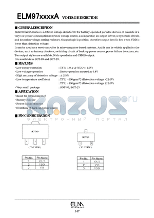 ELM9709CAA datasheet - CMOS voltage detector IC for battery-operated portable devices