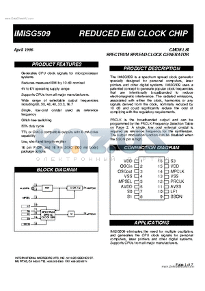 IMISG509 datasheet - REDUCED EMI CLOCK CHIP CMOS LSI SPECTRUM SPREAD CLOCK GENERATOR