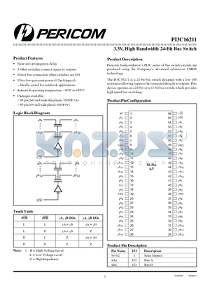 PI3C16211V datasheet - 3.3V HIGH BANDWIDTH 24-BIT BUS SWITCH