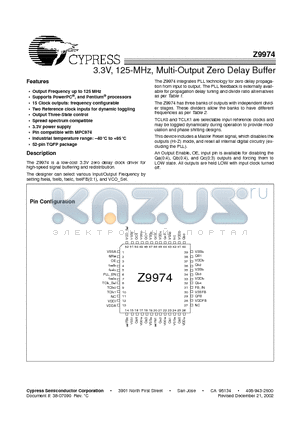 IMIZ9974CA datasheet - 3.3V, 125-MHz, Multi-Output Zero Delay Buffer