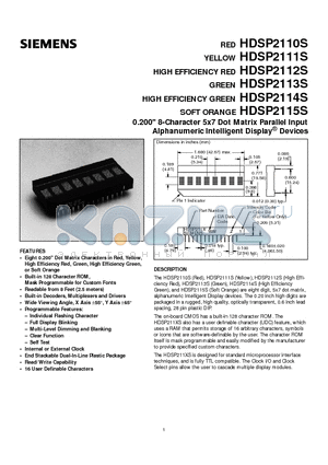 HDSP2110S datasheet - 8-Character 5x7 Dot Matrix Parallel Input Alphanumeric Intelligent Display