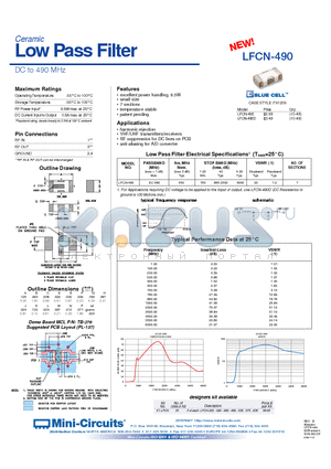 LFCN-490D datasheet - Ceramic Low Pass Filter