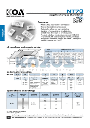 NT731JTTD103J3950H datasheet - negative tempco thermistor