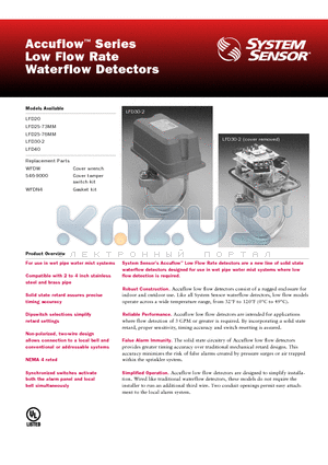 LFD20 datasheet - Low Flow Rate Waterflow Detectors