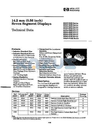 HDSP5721 datasheet - 14.2 MM SEVEN SEGMENT DISPLAYS