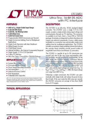 LTC2451CTS8-TRPBF datasheet - Ultra-Tiny, 16-Bit DS ADC with I2C Interface