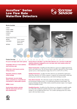 LFD30-2 datasheet - Low Flow Rate Waterflow Detectors