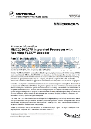 MMC2075VF001 datasheet - Integrated Processor with Roaming FLEX Decoder