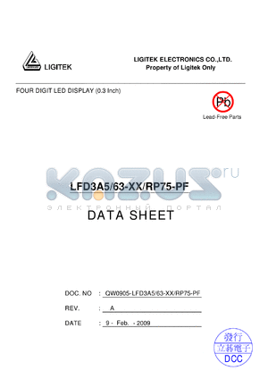 LFD3A5-63-XX-RP75-PF datasheet - FOUR DIGIT LED DISPLAY (0.3 Inch)