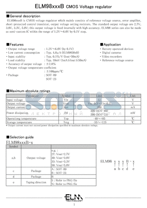 ELM9827AB-S datasheet - CMOS Voltage regulator