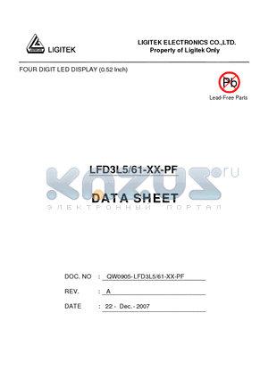 LFD3L5-61-XX-PF datasheet - FOUR DIGIT LED DISPLAY (0.52 Inch)