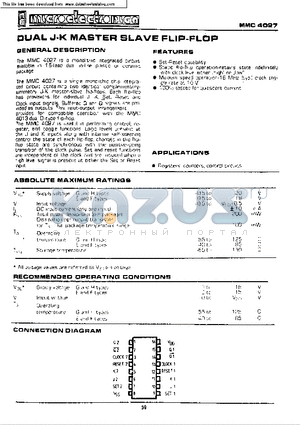 MMC4027 datasheet - DUAL J-K MASTER SLAVE FLIP FLOP