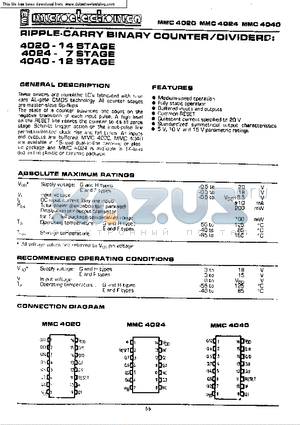 MMC4024 datasheet - RIPPLE CARRY BINARY COUNTER / DIVIDERS